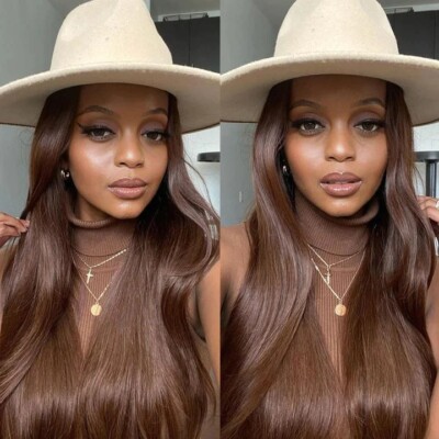 Long Brown Straight Lace Front Wig Synthetic Hair Cos Full  display picture 1