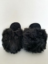 INC International Concepts Fur Metallic Soft Plush Slippers Black White NWT 30