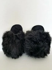INC International Concepts Fur  Metallic Soft Plush Slippers Black White NWT $30