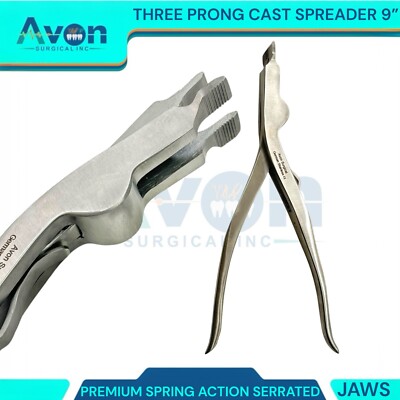 1 EA - Premium Three-Prong Serrated Jaw Cast Spreading Pliers, Spring Action 9in