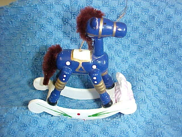 VINTAGE ROCKING HORSE HANGING ORNAMENT Fuzzy Manes Tails Saddle XLT CONDITION