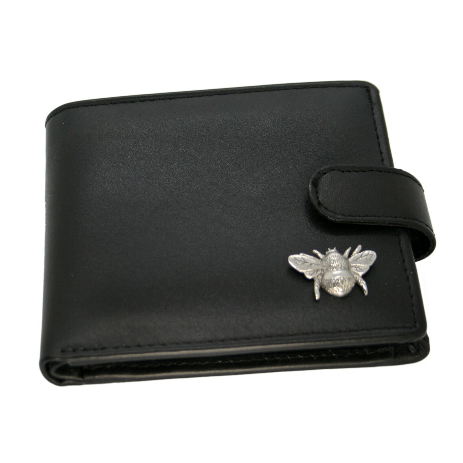 Genuine Black Leather Wallet with a Pewter Bumblebee Emblem