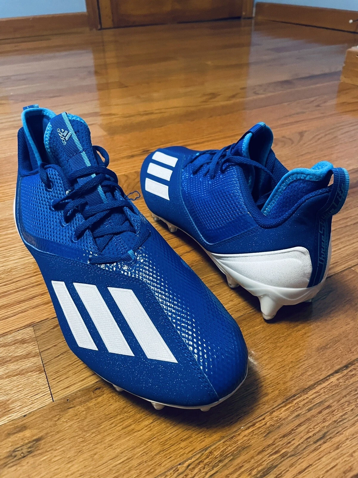 ADIDAS Tacchetti da calcio Adizero da uomo scorch blu bianchi taglia 10 5 FX2086 NUOVI