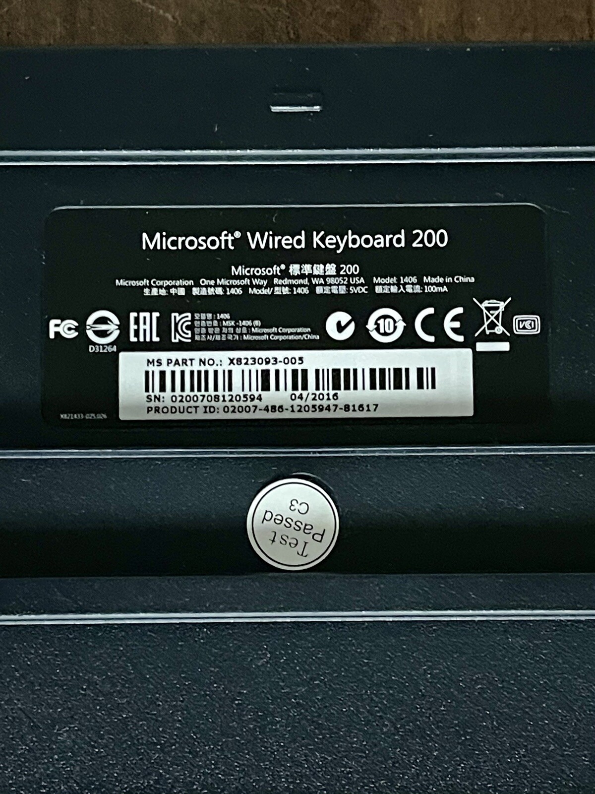 Microsoft Wired Keyboard 200 Model #: 1406 (Standard English USB) Fully Tested