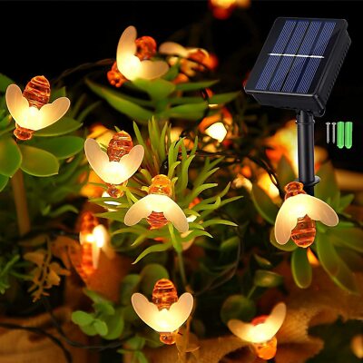 Solar Gartenleuchten Außen, 7M/24Ft 50 LED warmweiß Honigbiene solarbetrieben