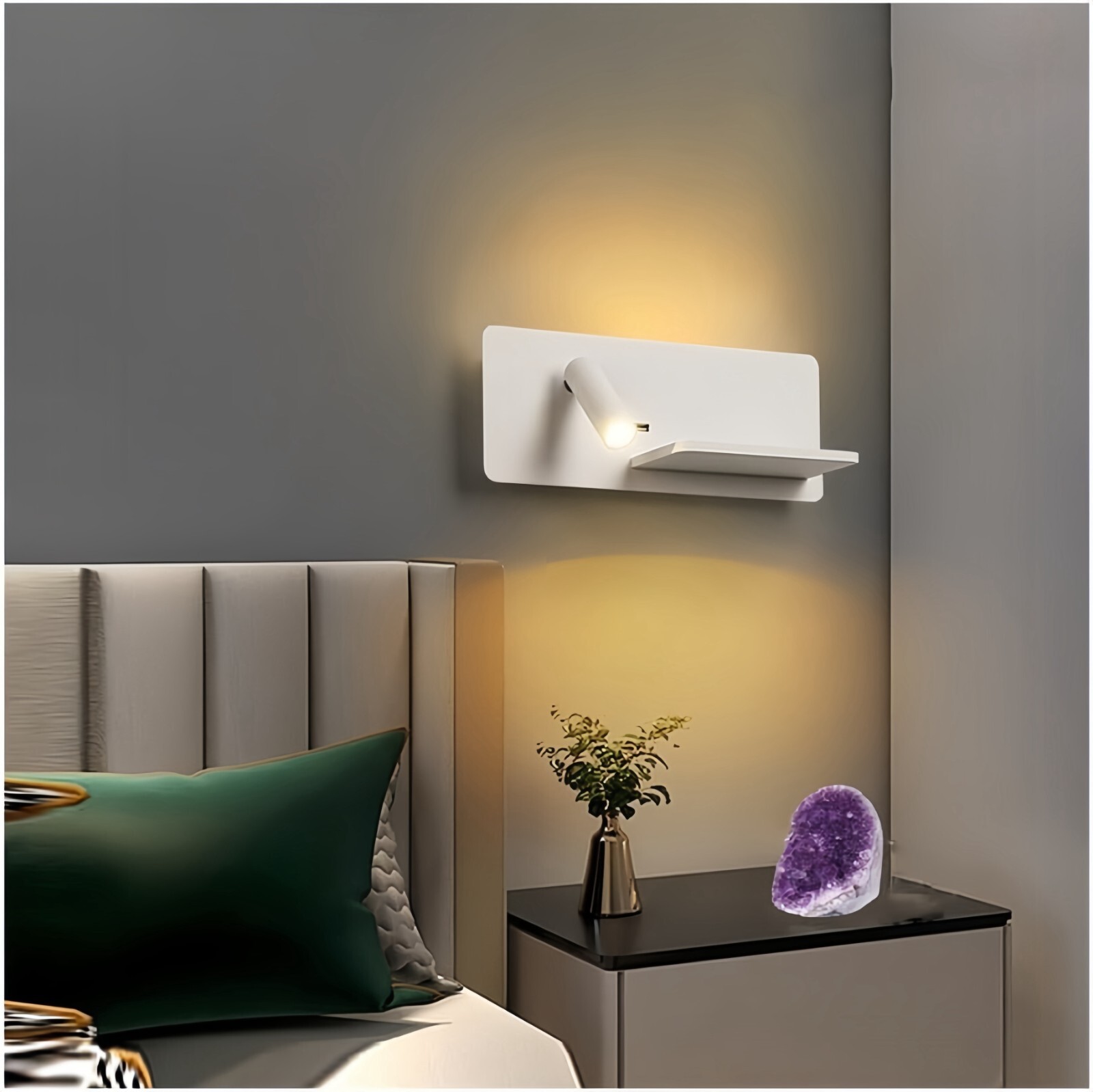 Applique LED da Letto con USB-C: Ricarica Wireless Qi e Luce Lettura
