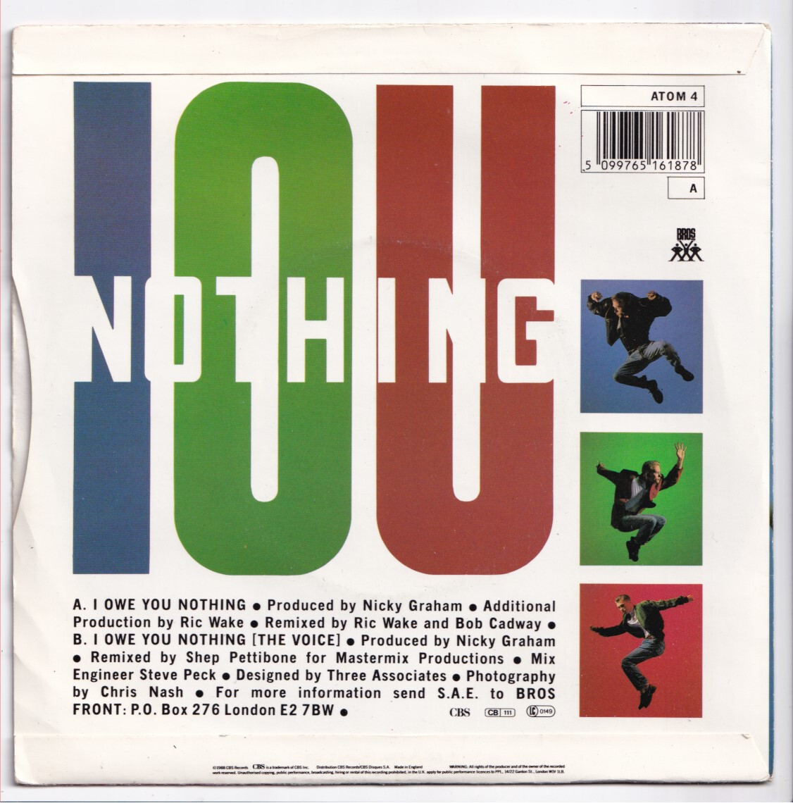 (nT854) Bros, I Owe You Nothing - 1988 - 7" vinyl