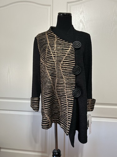 IC Collection Jacket Womens Medium Black/gold Asymmetrical NWT