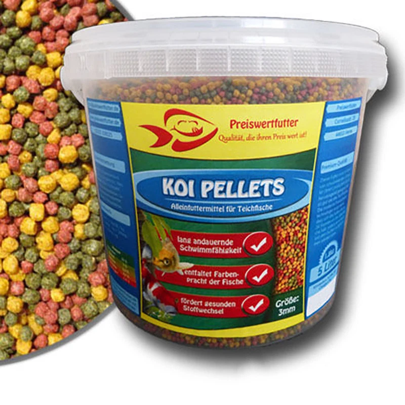 Teich Granulat 3mm Eimer 5 Liter 1,8 kg Futter Pellets Fischfutter Koifutter Koi