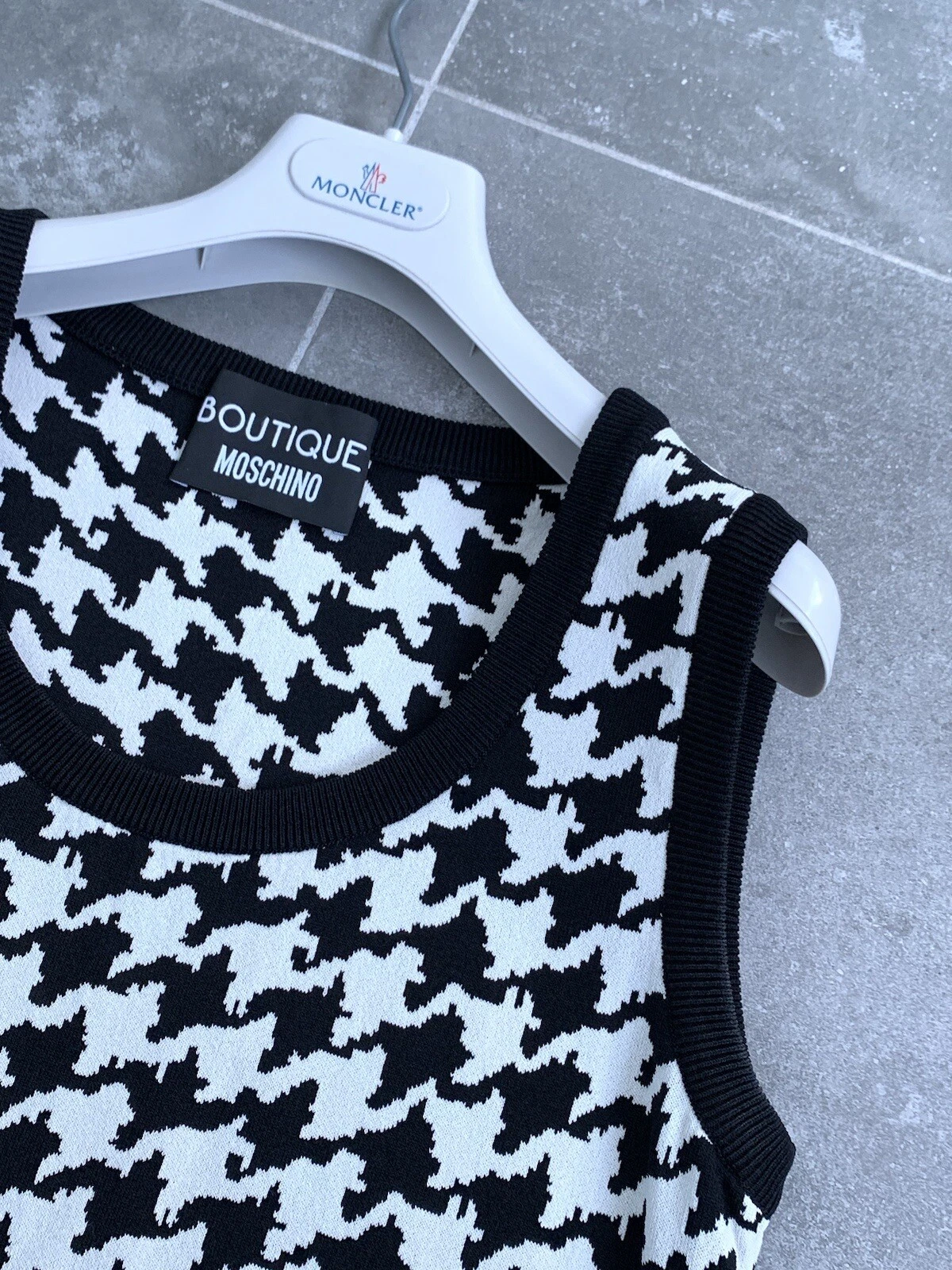 Cardigan donna MOSCHINO BOUTIQUE rayon pied de poule canotta top UK 10 US 6 EU 38