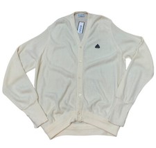 Vintage Izod Crest Logo Cardigan Sweater Cream White Men  s L Made in USA NEW NOS