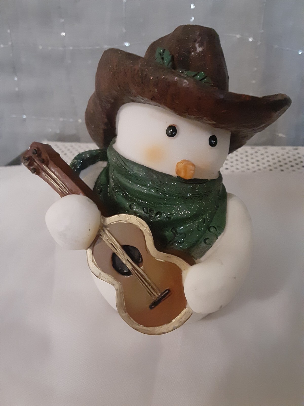 2 VTG JUBILEE GIFTWARE SINGING COWBOYS SNOWMAN W/ GUITAR FIGURINES VERY