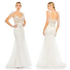 Mac Duggal 50666 Embellished Sleeveless Bow Detail Mermaid Gown Size 8 NWT White