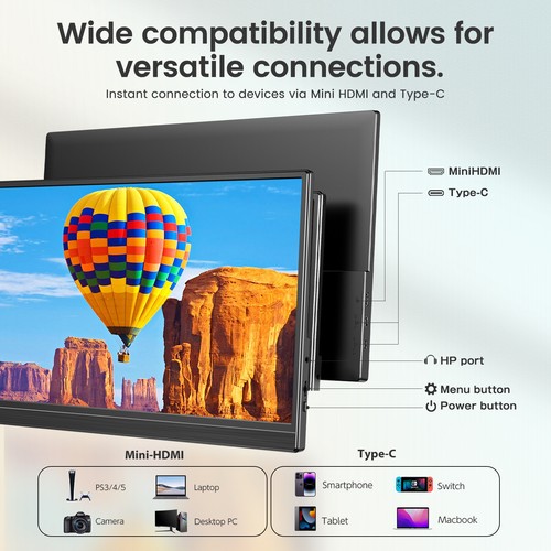 UPERFECT Przenośny monitor 15,6 cala Przenośny monitor FHD 1920x1080 IPS HDR - Zdjęcie 3 z 10