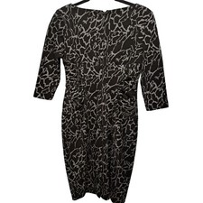 Adrianna Papell Women Black & Gray Printed V-Neck 3/4" Sleeves Sheath Dress 6P