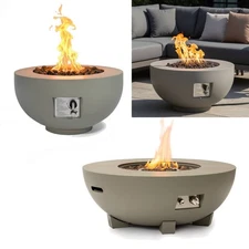 Outdoor Round Propane Fire Pit Table with Burner Lid Garden Patio Fireplace Bowl