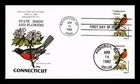 DR JIM STAMPS US COVER CONNECTICUT STATE BIRD FLOWER FDC COLLINS HAND PAINTED