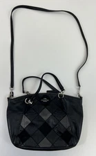COACH Kelsey Black Patchwork Crossbody Satchel Exotic Leathers & Suede