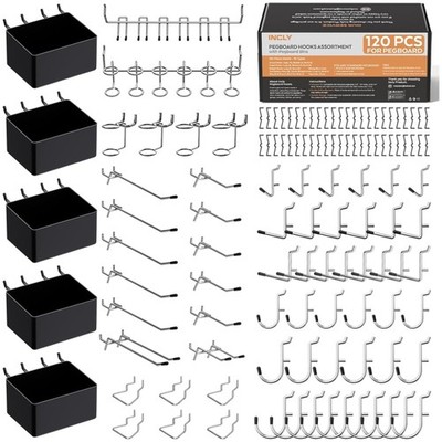 Comprehensive Pegboard Storage Solutions - 120PCS Hooks and Bins for Organizing