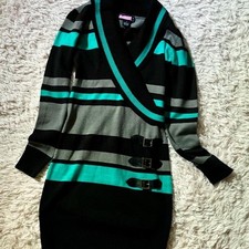 Vintage Y2K Hipster Punk Grunge Buckle Wrap Sweater Dress Womens S Retro Edgy