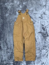 CARHARTT TODDLER 3T BROWN DUCK CANVAS BIB OVERALLS DOUBLE KNEE FLANNEL LINED