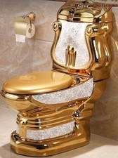 Court Art Luxury GOLD Bathroom Toilet SET with MATCHING basin and Brass Tap