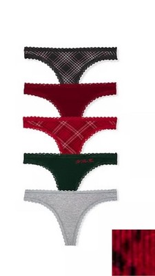 NWT Victoria's Secret 5-Pack Cotton Lace-Trim Thong Panties Assorted Col. Size M