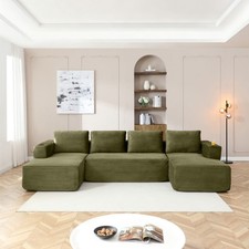 132" Oversized Cloud Boneless Sofa Couch with Chaise, Modern Corduroy U Shape