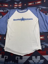 Vtg 80s Seattle Mariners Raglan Shirt Mens L Trident USA Made 3/4 Long Sleeve