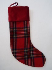 Wondershop Target Red Blue Plaid Velvet Cuff Wool Blend Christmas Stocking 19"