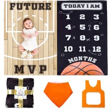 Monthly Milestone Blanket for Baby Boy/Girl  Basketball Theme  Includes Fra...