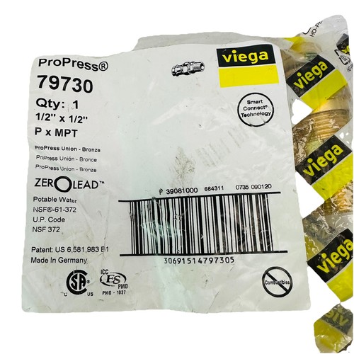 Viega 79730 1/2" x 1/2" ProPress Copper Union