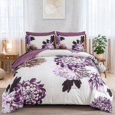 DJY Purple Comforter Set Queen, 7 Piece Floral Comforter Set with Sheets