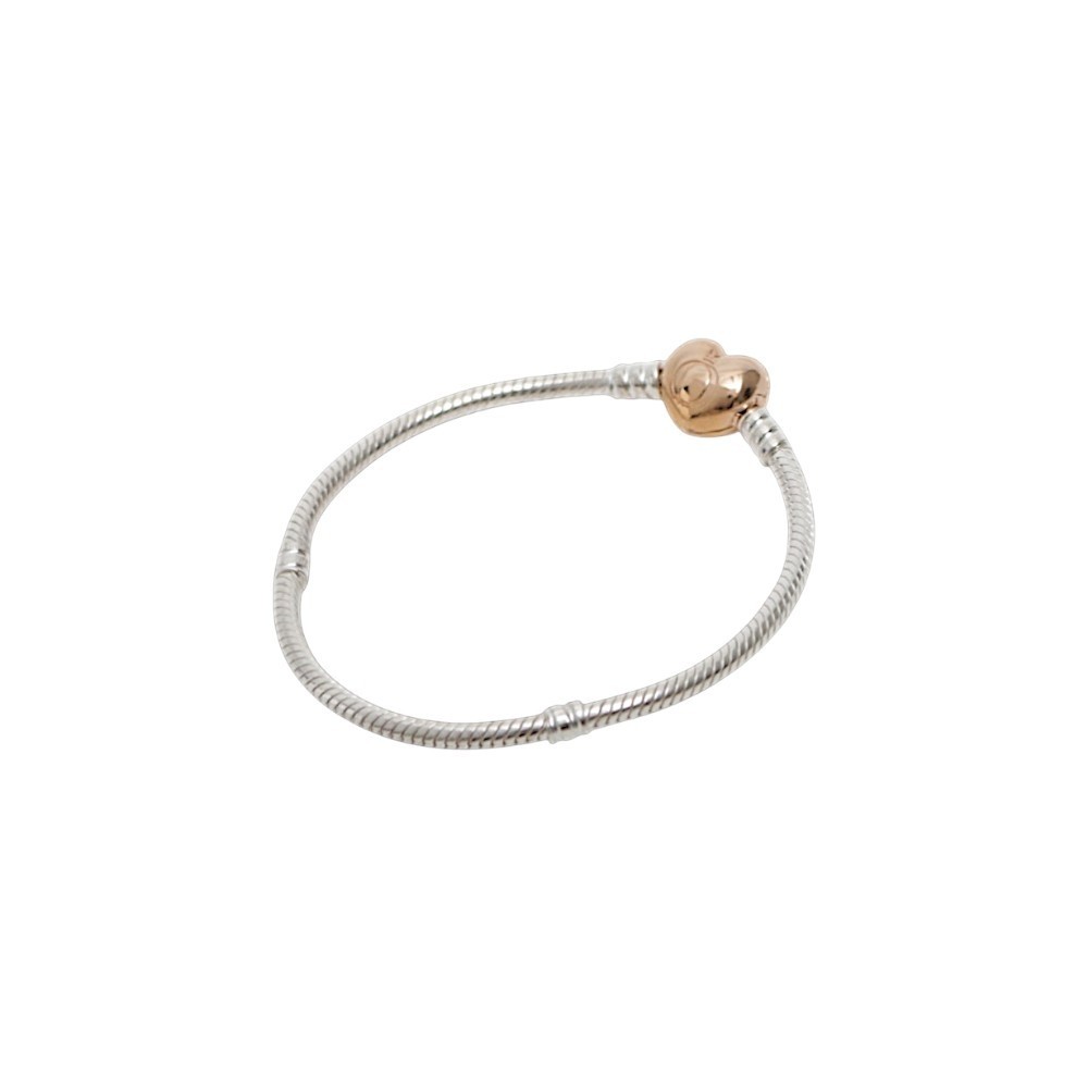 Pandora Heart Clasp Snake Chain Bracelet Silver Rose Gold 18cm