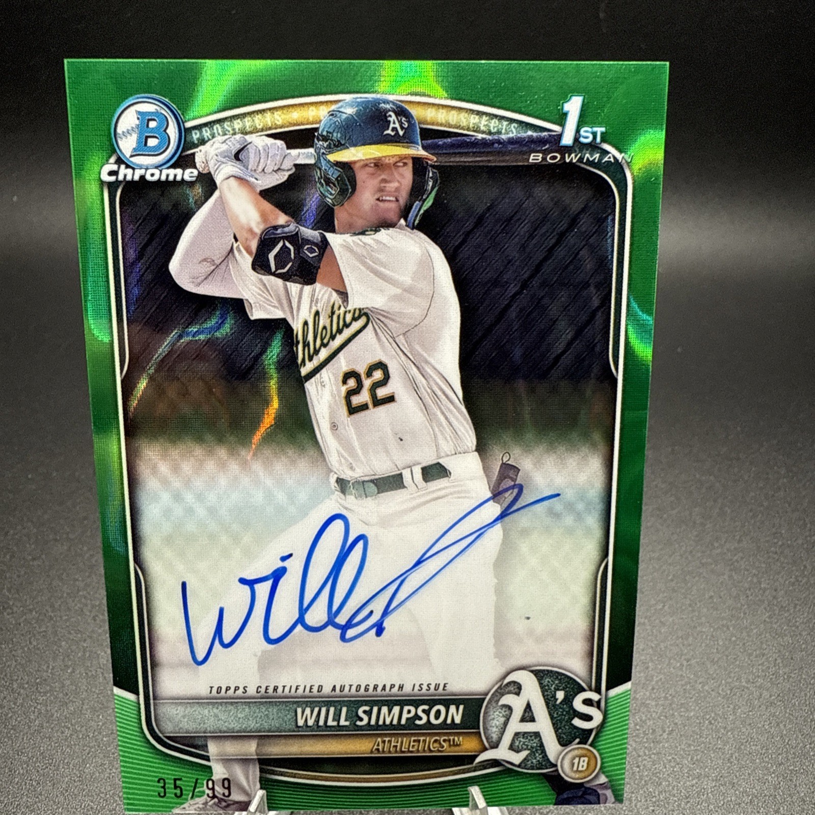 2025 Bowman Will Simpson Chrome Auto Green Lava Refractor 1st Prospect # /99
