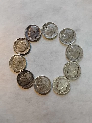 Lot of 10 90% Silver 🔥Roosevelt Dimes🔥 1946- 1957 P D $1 Face #44