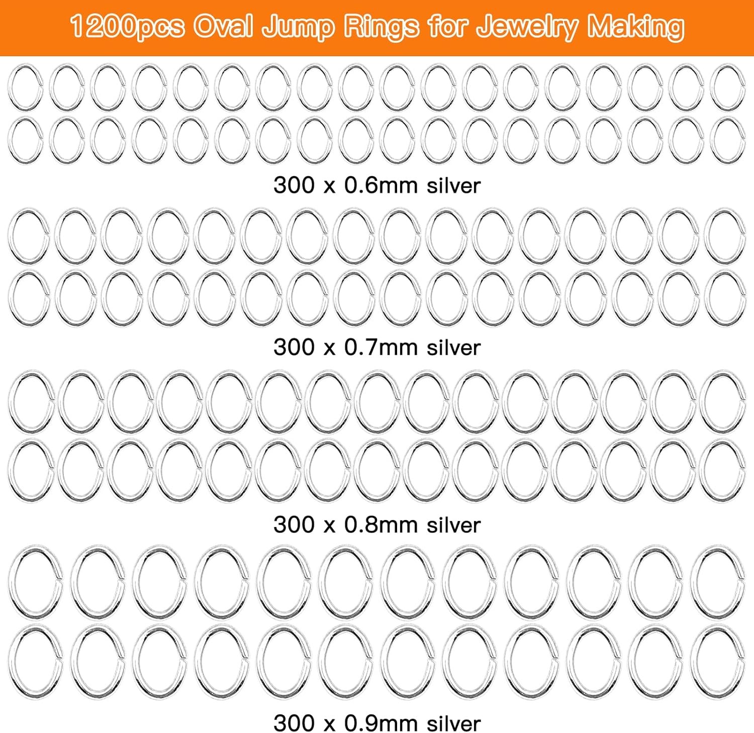 1200pcs Oval Jump Rings Stainless Steel Open Silver 