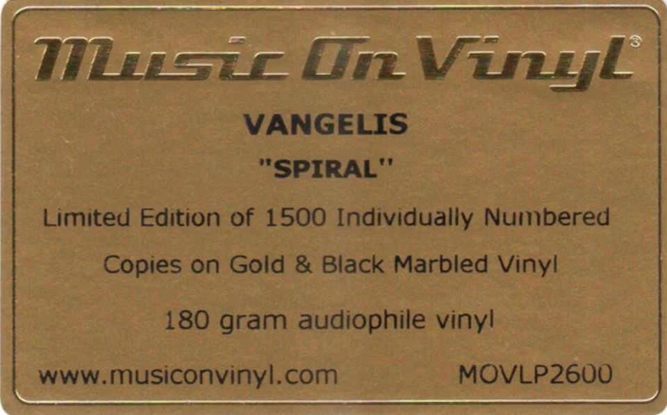 Vangelis - Spiral Limited Gold Black Marbled Vinyl LP Numbered 1500 WW 180GR NEU - Bild 2 von 2