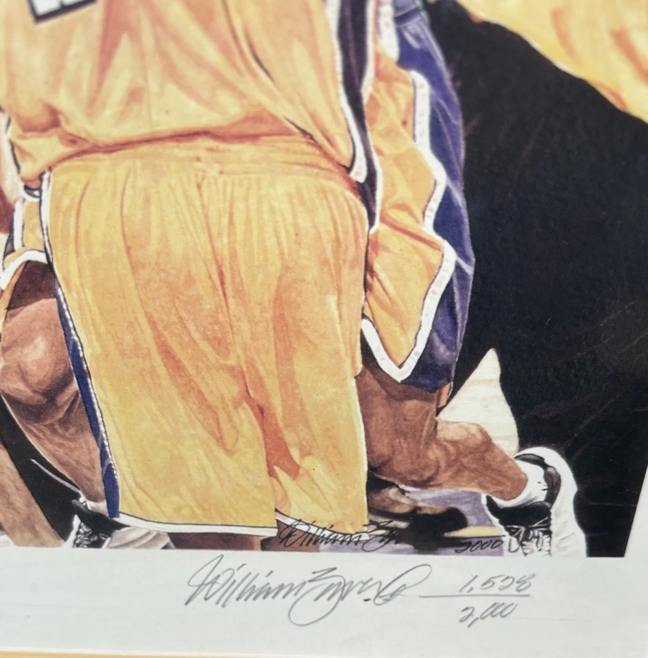 Kobe & Shaq O'Neal Lakers Enmarcado Color Pintado a Mano Por W ZAVALA 29" X 18 1/4" Foto 3 de 4