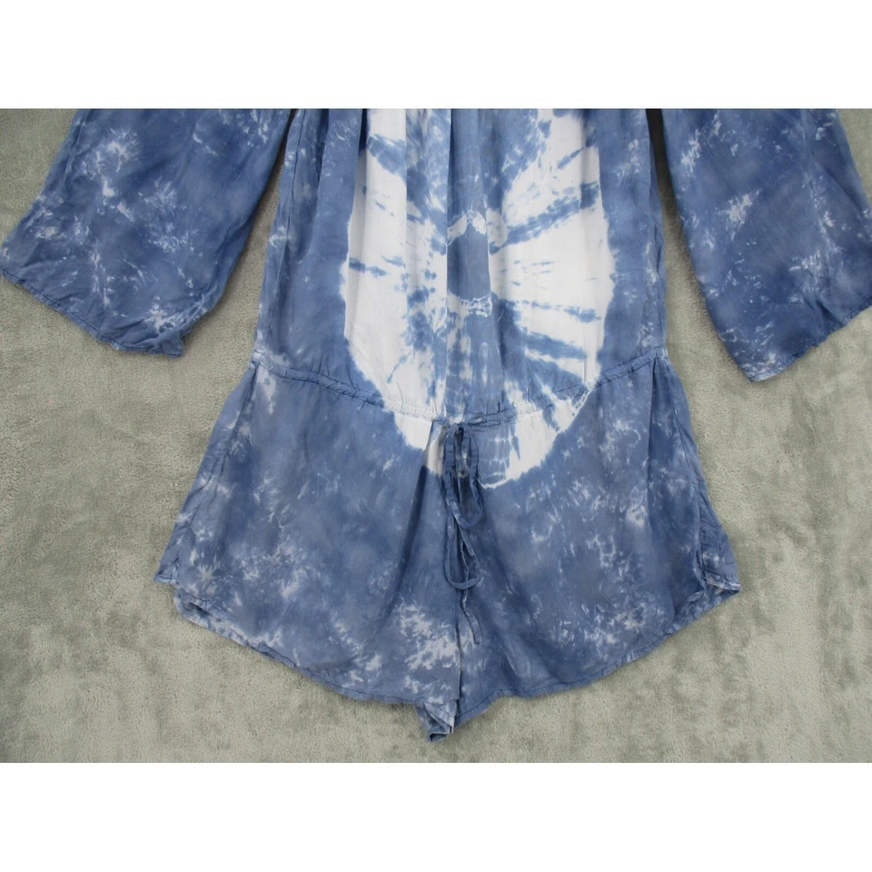 Mameluco Elan para mujer pequeño tie dye fuera del hombro bohemio playa resort azul Foto 4 de 4