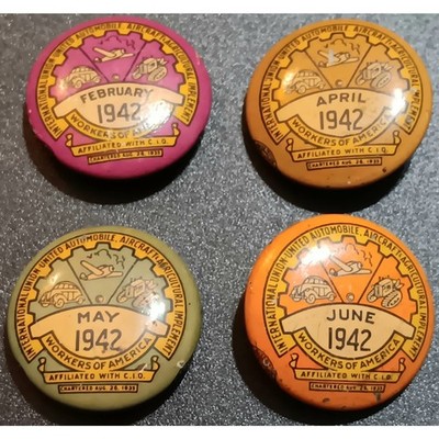 International Aircraft Agricultural Auto Workers Implement 1942 Pins (Lot of 4)
