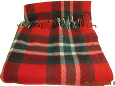 VINTAGE STADIUM, CABIN, LAKE HOUSE BLANKET WOOL RED PLAID FRINGED BLANKET