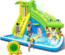Inflatable Water Slide 5 in 1 Crocodile Bounce House Water Park for Kids - Climb
