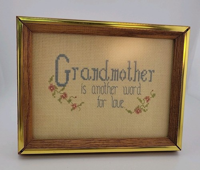 #ad #ad Vintage Needlepoint quot;Grandmother Is Another Word For Lovequot; 9quot;x7quot; 1983 Framed $19.95