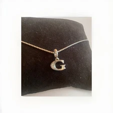 David Yurman Initial Letter G  Diamond Pendant Necklace Sterling Silver