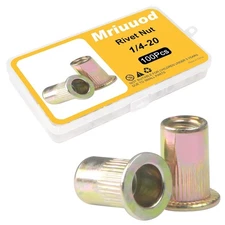 70/100pc 1/4"-20 Rivet Nuts Zinc Plated Carbon Steel Threaded Inserts Flat Rivnu