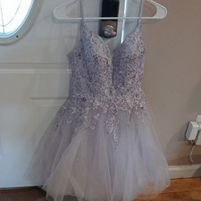 Lavender Lace Formal Dress with Tulle Skirt and Spaghetti Straps
