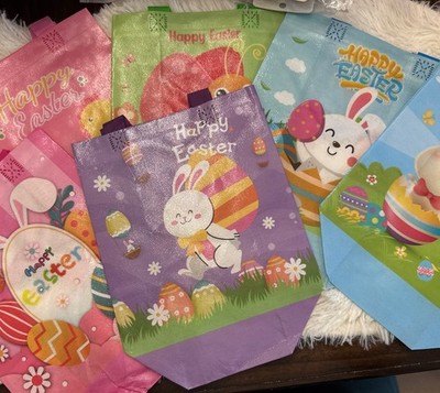 6 PCS Easter Gift Bags, Tote Bags, Non-Woven, Reusable, Goodie Bags, Handles
