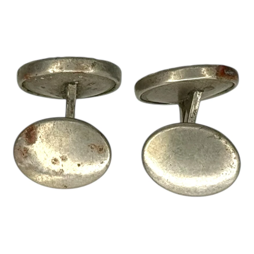 Antique Round Silver Tone Mother of Pearl Art Deco Vintage Cufflinks - Image 3 of 4