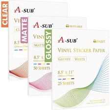 Lot A-SUB Printable Vinyl Sticker Paper Glossy or Matte White / Clear Waterproof